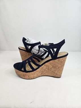 Candie's Navy Cork Wedge Sandals